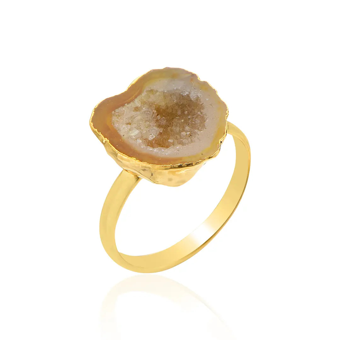 Gold-Plated Brown Druzy Agate Ring
