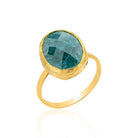 Gold-Plated Oval Shape Green Star Jade Ring