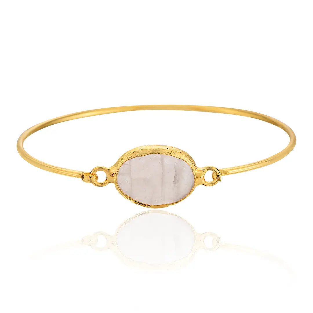 Gold-Plated Oval Shape Rose Quartz Stone Bracelet