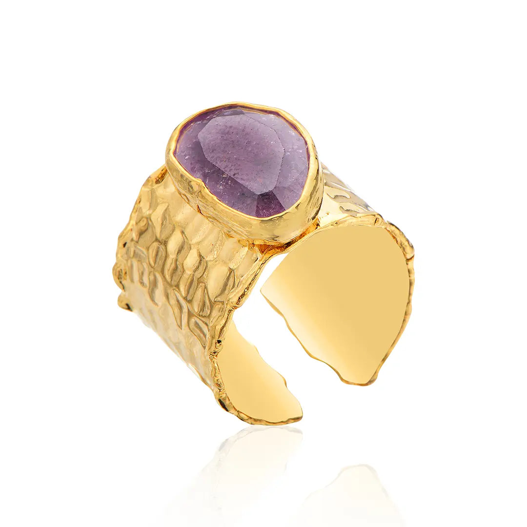 Hammered Purple Star Jade Wide Band Ring
