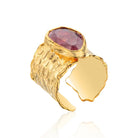 Hammered Red Star Jade Wide Band Ring