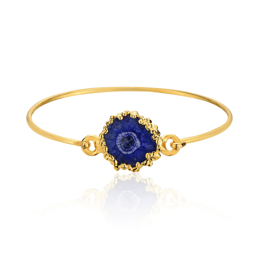 Gold-Plated Blue Solar Agate Statement Bracelet