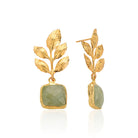 Gold-Plated Leaf Square Shape Aquamarine Stone Earrings