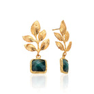 Gold-Plated Leaf Square Shape Labradorite Stone Earrings