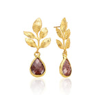 Gold-Plated Leaf Tear Drop Shape Red Star Jade Earrings