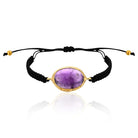 Gold-Plated Oval Shape Amethyst Stone Macrame Bracelet