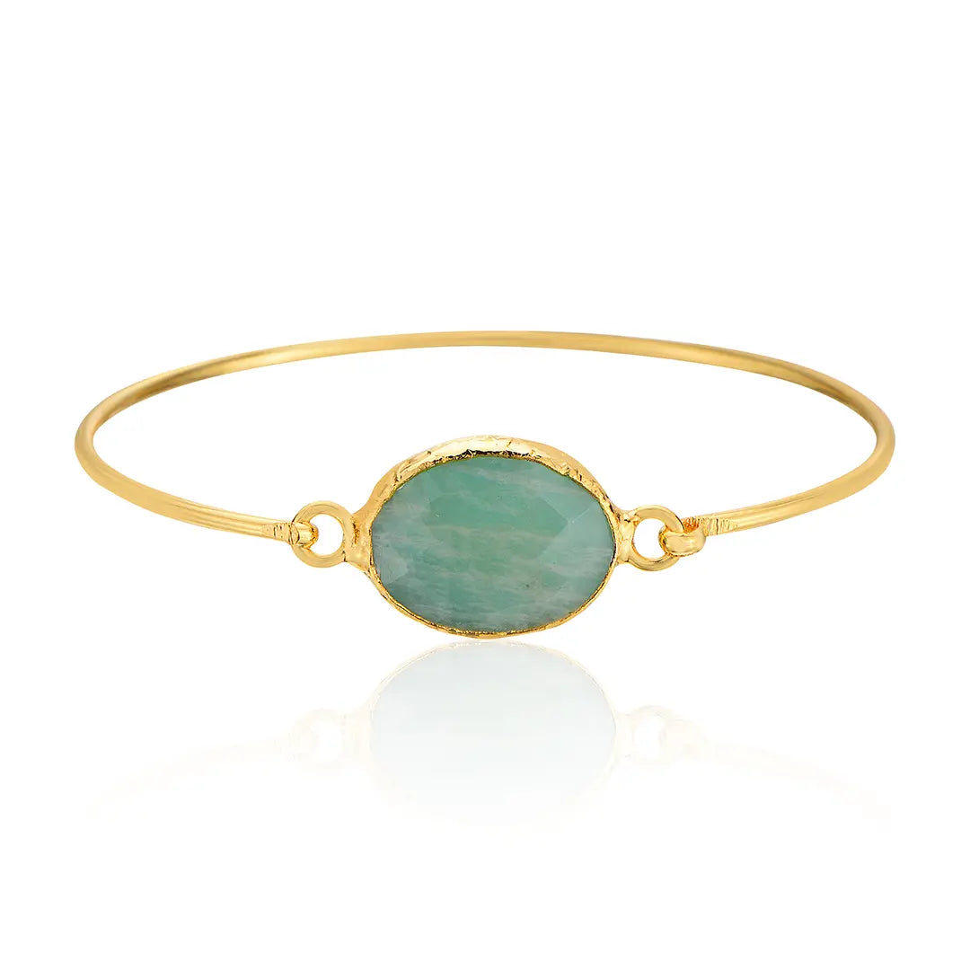 Gold-Plated Oval Shape Aquamarine Stone Bracelet