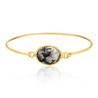 Gold-Plated Oval Shape Black Gold Rutile Quartz Stone Bracelet