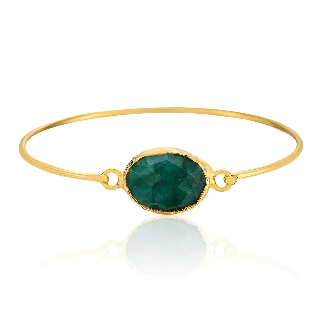 Gold-Plated Oval Shape Green Emerald Stone Bracelet