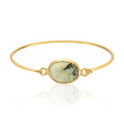 Gold-Plated Oval Shape Green Rutile Quartz Stone Bracelet