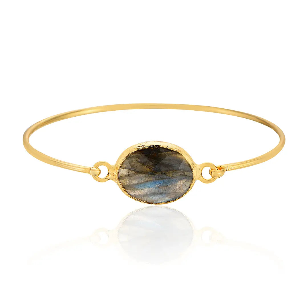 Gold-Plated Oval Shape Labradorite Stone Bracelet