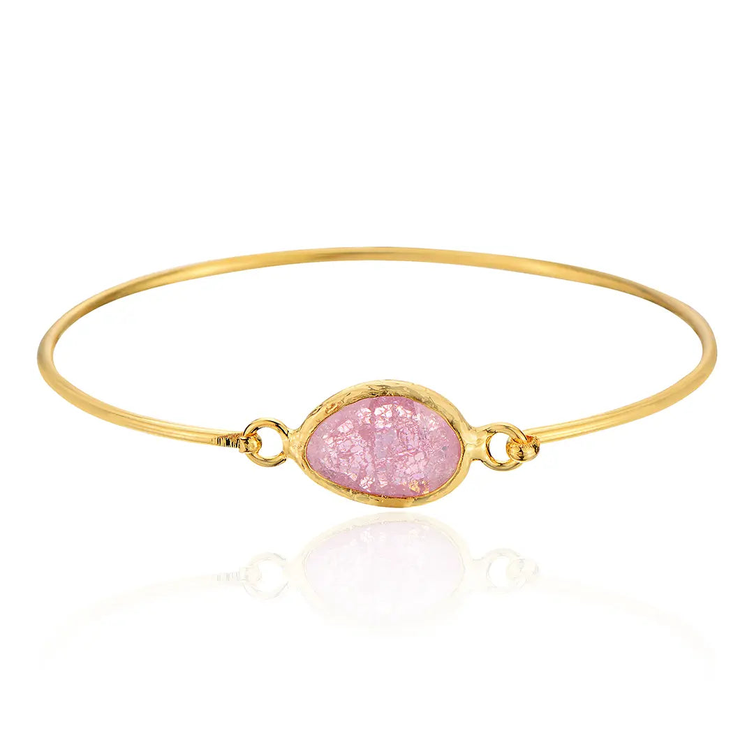 Gold-Plated Oval Shape Pink Star Jade Bracelet