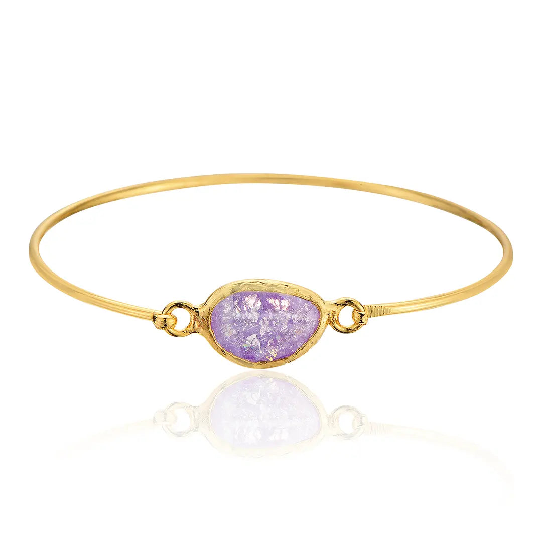 Gold-Plated Oval Shape Purple Star Jade Bracelet