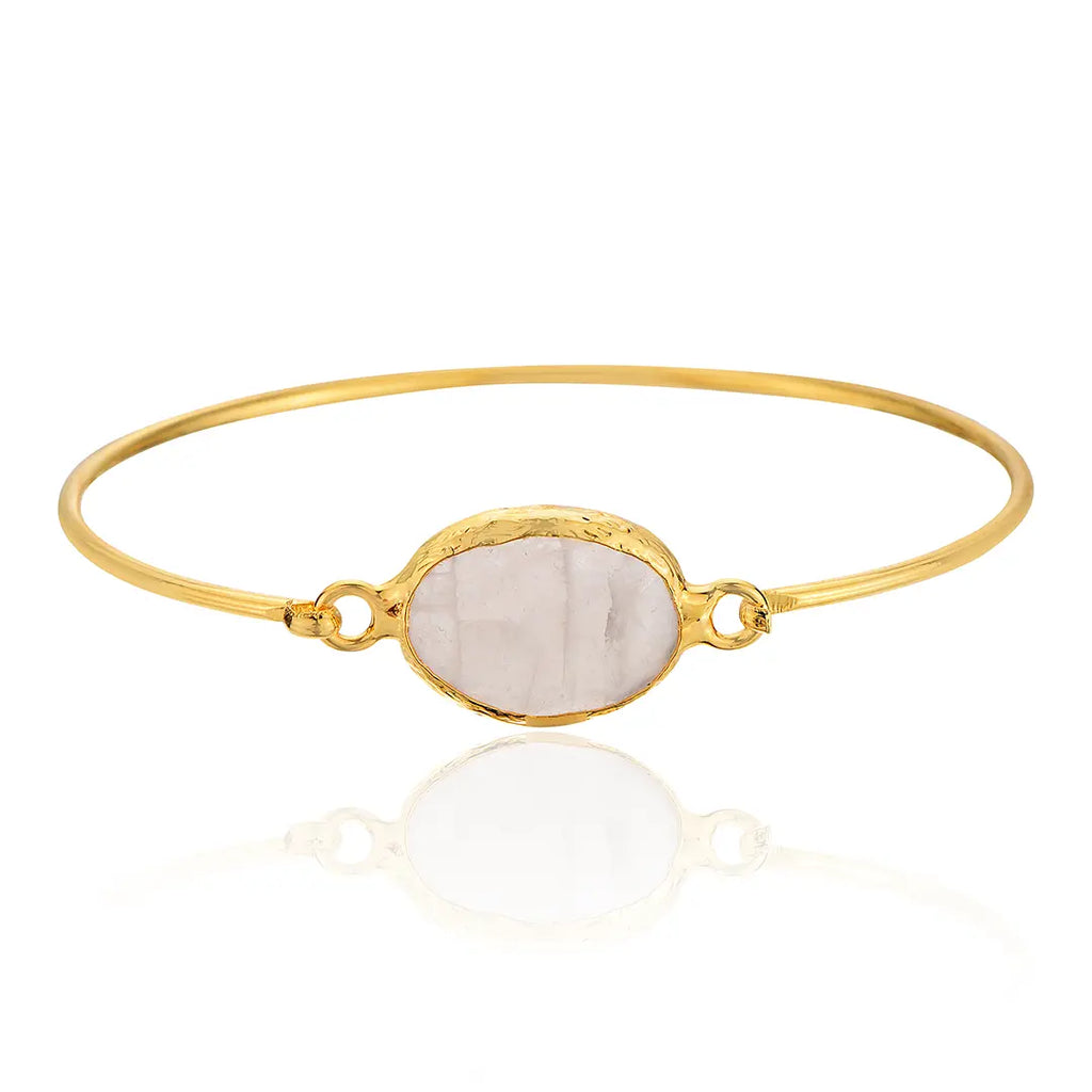 Gold-Plated Oval Shape Rose Quartz Stone Bracelet