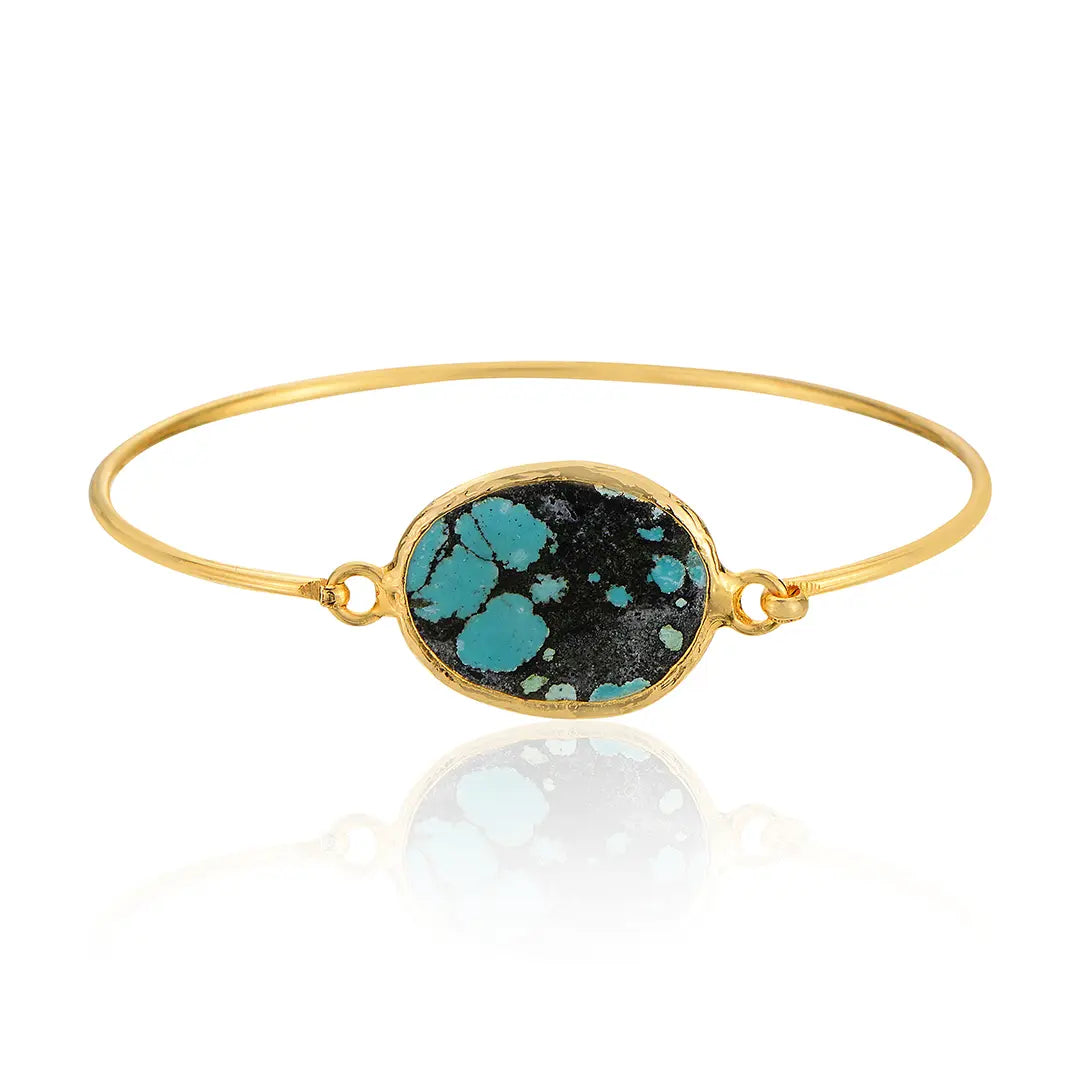 Gold-Plated Oval Shape Tibet Turquoise Stone Bracelet