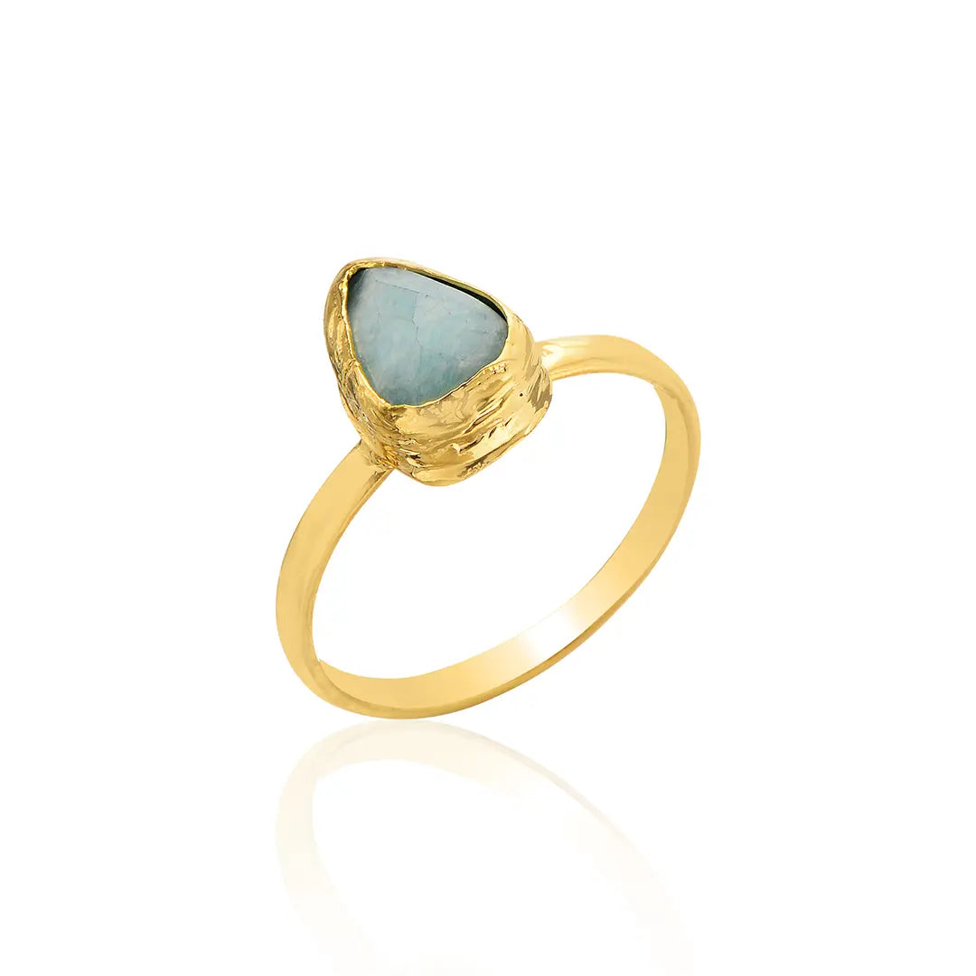 Ocean's Embrace Tear Drop Aquamarine Stone Ring