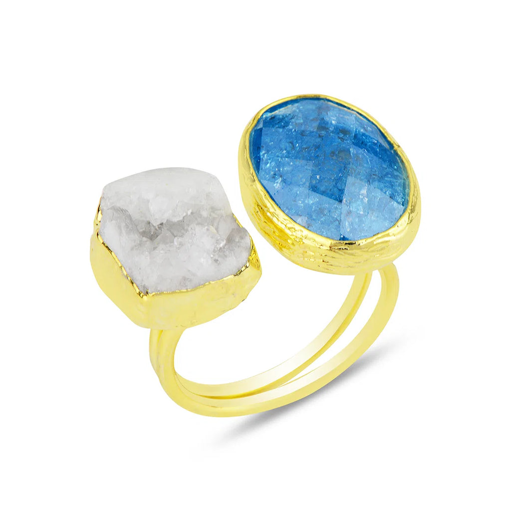 Double-Stone-Blue-Oval-Sparkling-Raw-Crystal-Ring