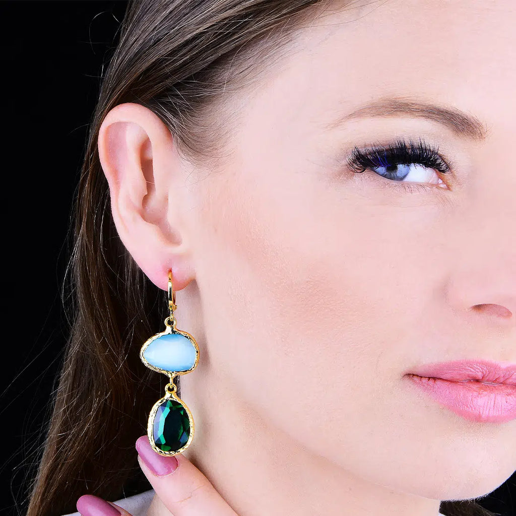 Double-Stone-Earrings-Green-Zircon-For-Women-with-model