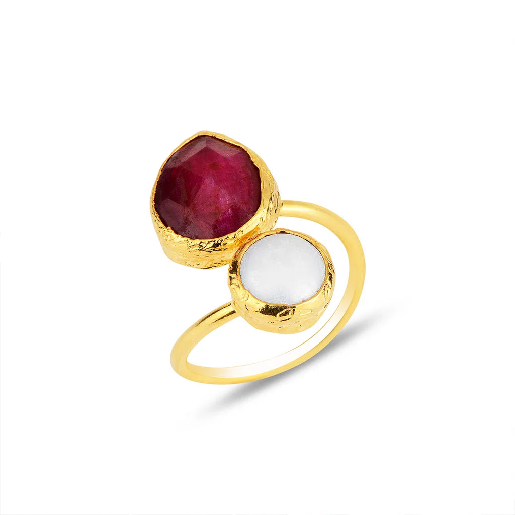 Double-Stone-Ruby-and-Pearl Ring