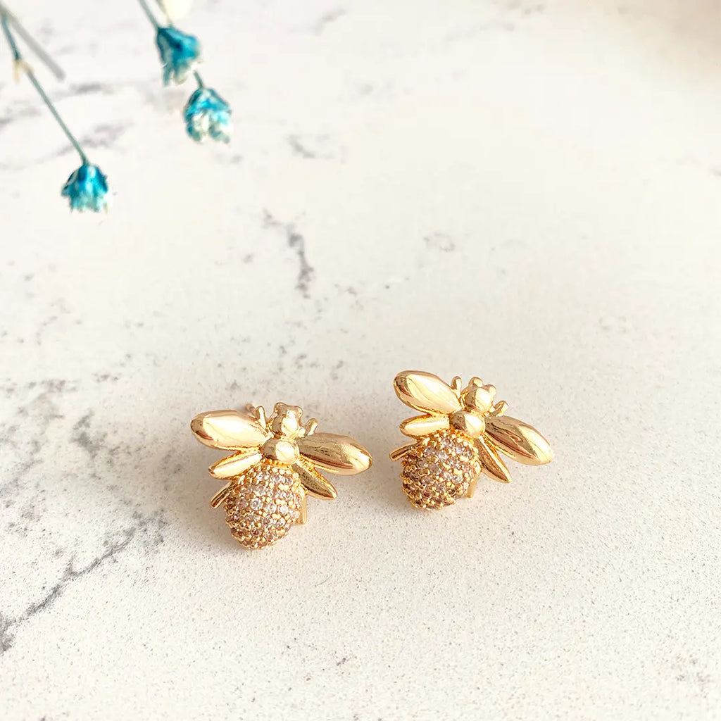 Stud-Earrings-with-Cubic-Zircon-Bee-Gift