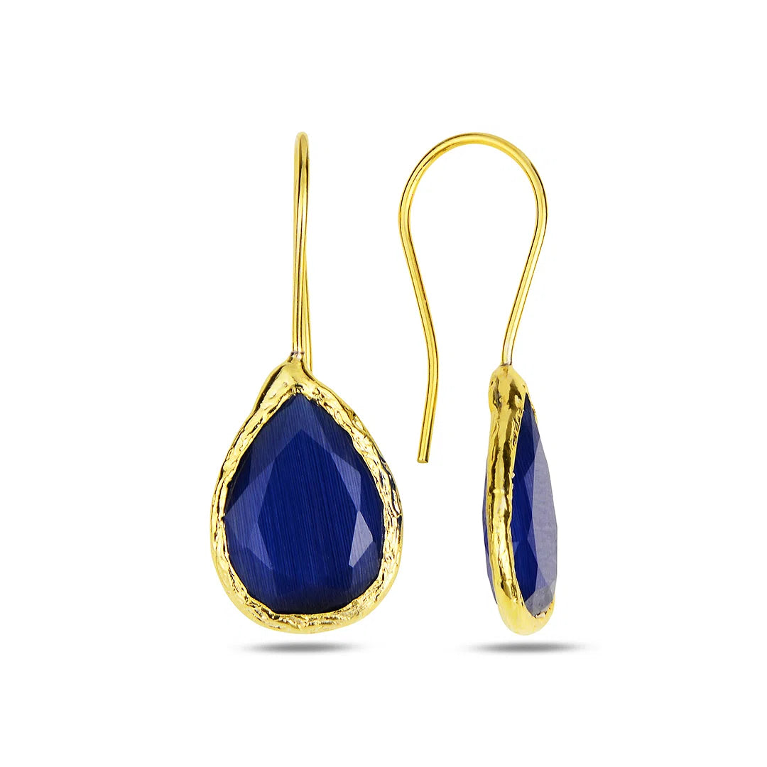 Tear-Drop-Shape-Dark-Blue-Cats-Eye-Earring