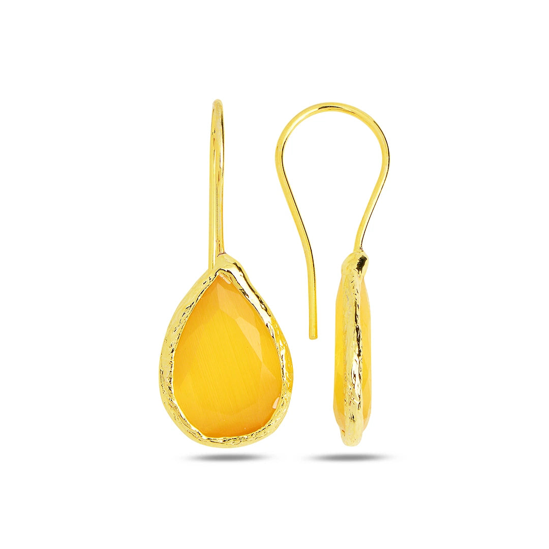 Tear-Drop-Shape-Yellow-Cats-Eye-Earrings